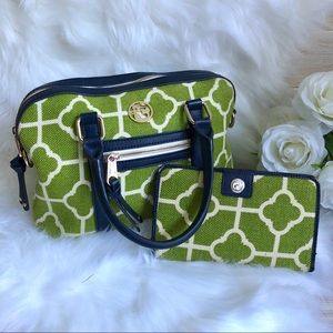 Spartina Hayward Green Linen Handbag & Wallet Set